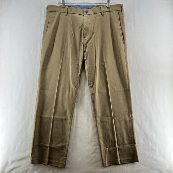 Haggar Pants Mens Sz 38x30 Chino Straight Fit Flat Front Twill Cotton Tan Brown - Picture 1 of 10